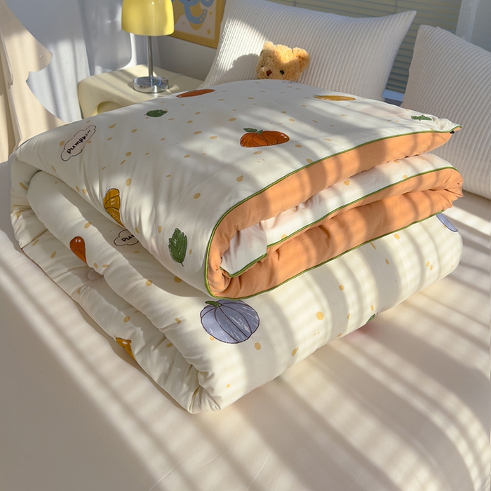 91家纺网 家纺一手货源 找家纺 卡派 2024新款亲肤水洗棉印花春秋被 南瓜