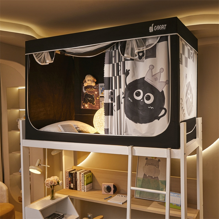 91家纺网 家纺一手货源 找家纺 迪凡保罗蚊帐 2025新款2416纳米环保加厚强遮光大版数码印花学生蚊帐（自带靠墙帘） 煤球小王子