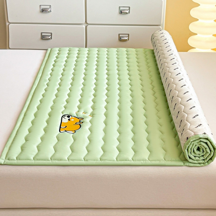 91家纺网 家纺一手货源 找家纺 恋绒家纺 2025新款刺绣款床褥床护垫绣花床垫 柯基KJ-薄荷绿