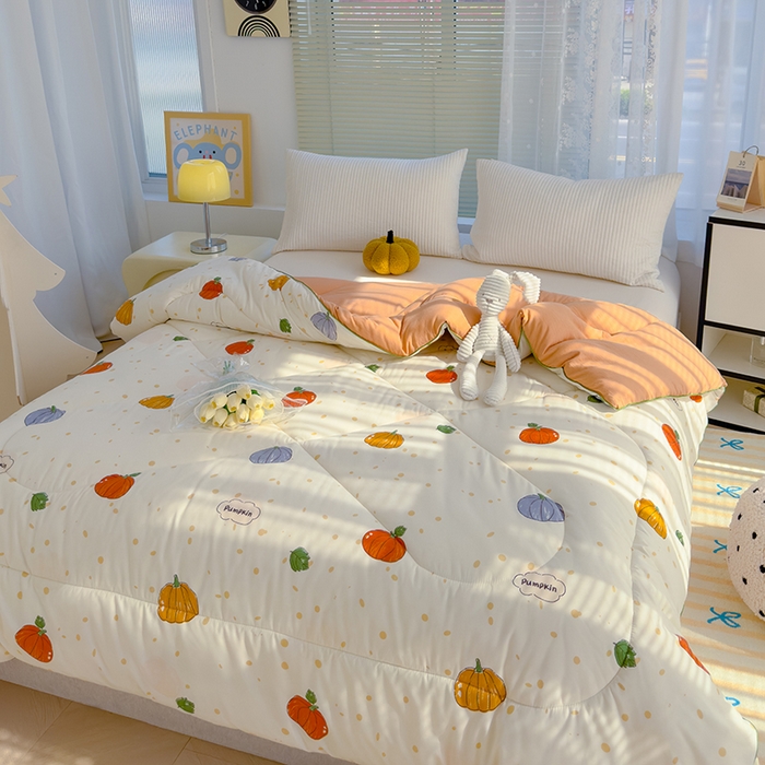 91家纺网 家纺一手货源 找家纺 卡派 2024新款亲肤水洗棉印花春秋被 南瓜