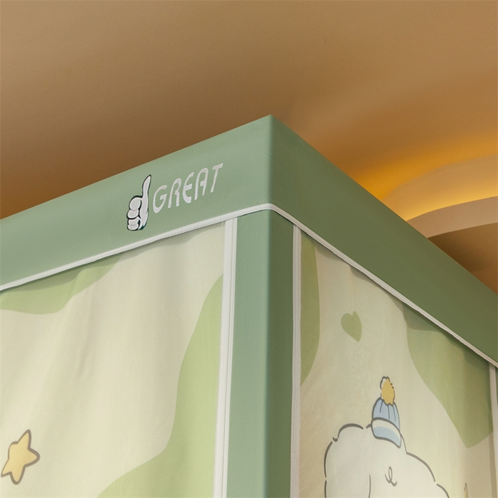 91家纺网 家纺一手货源 找家纺 迪凡保罗蚊帐 2025新款2416纳米环保加厚强遮光大版数码印花学生蚊帐（自带靠墙帘） 奶茶狗