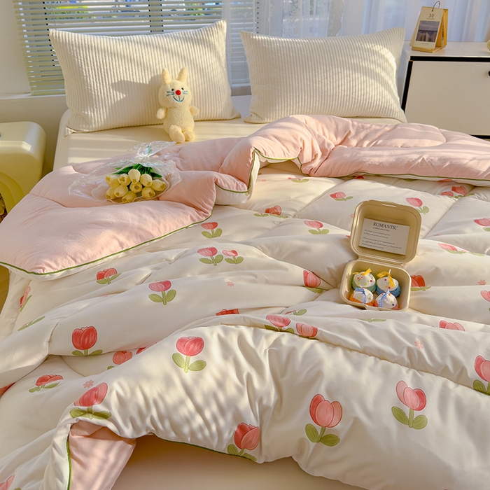 91家纺网 家纺一手货源 找家纺 卡派 2024新款亲肤水洗棉印花春秋被 郁金香