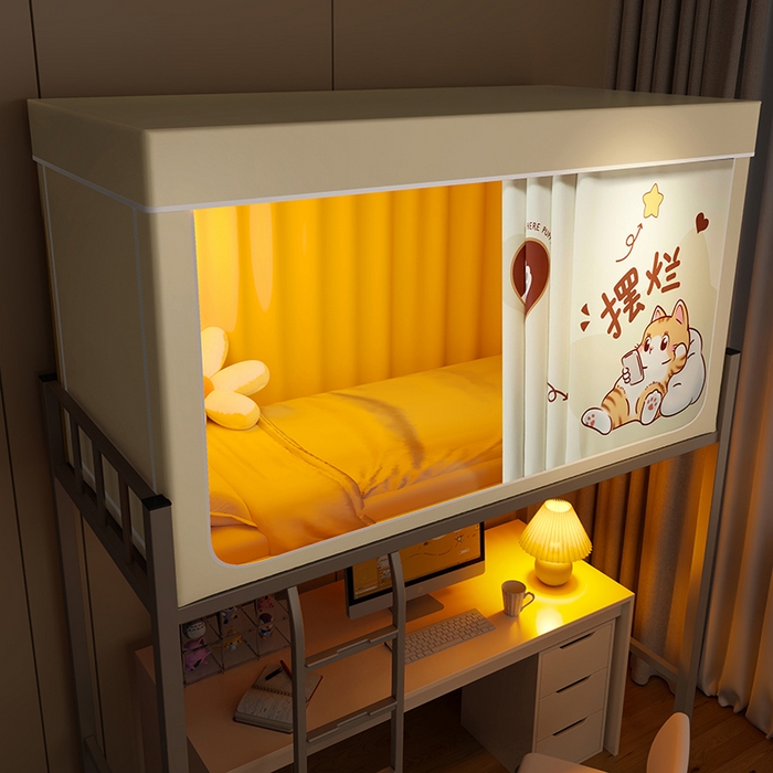 91家纺网 家纺一手货源 找家纺 2024新款学生宿舍强遮光坐床蚊帐 米色-努力喵