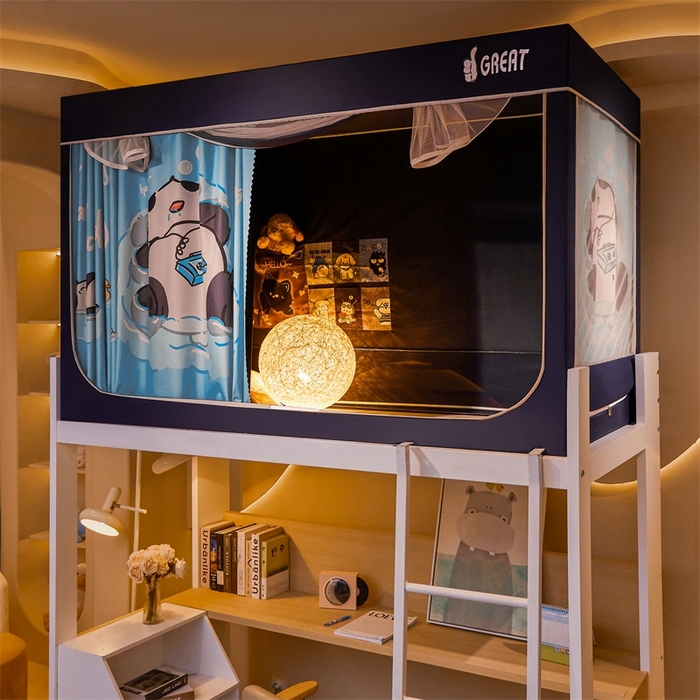 91家纺网 家纺一手货源 找家纺 迪凡保罗蚊帐 2025新款2416纳米环保加厚强遮光大版数码印花学生蚊帐（自带靠墙帘） 游泳熊猫