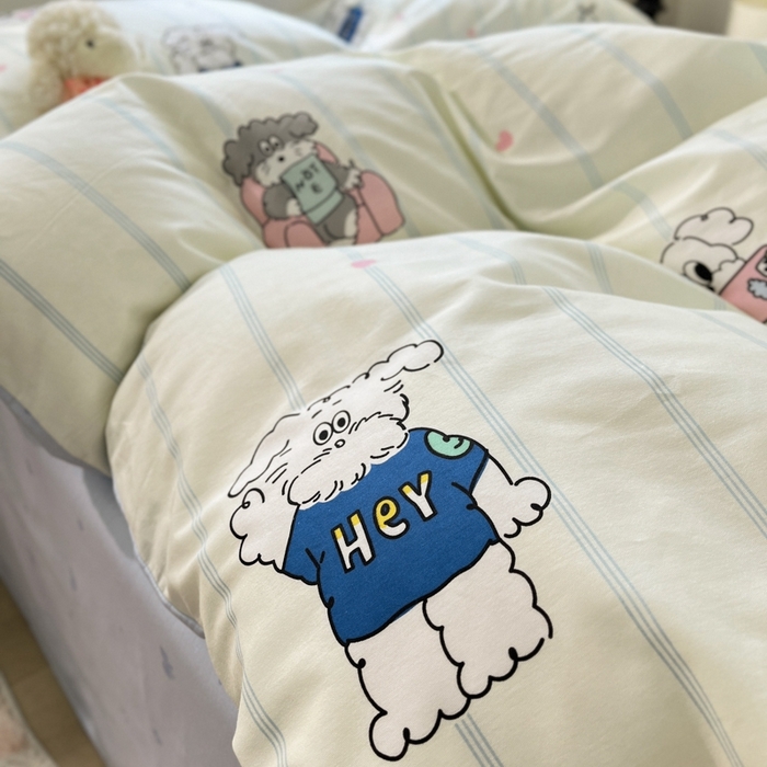 91家纺网 家纺一手货源 找家纺 慕尚家纺 2025新款全棉印花四件套 书生猫咪