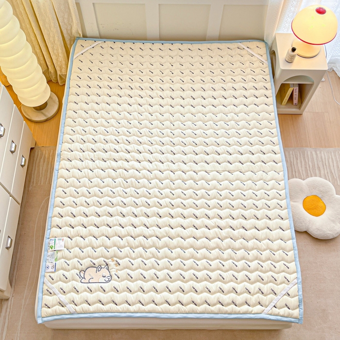 91家纺网 家纺一手货源 找家纺 恋绒家纺 2025新款刺绣款床褥床护垫绣花床垫 柯基KJ-天空蓝