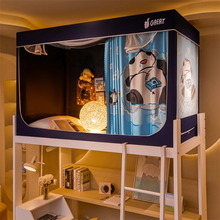 91家纺网 家纺一手货源 找家纺 迪凡保罗蚊帐 2025新款2416纳米环保加厚强遮光大版数码印花学生蚊帐（自带靠墙帘） 游泳熊猫