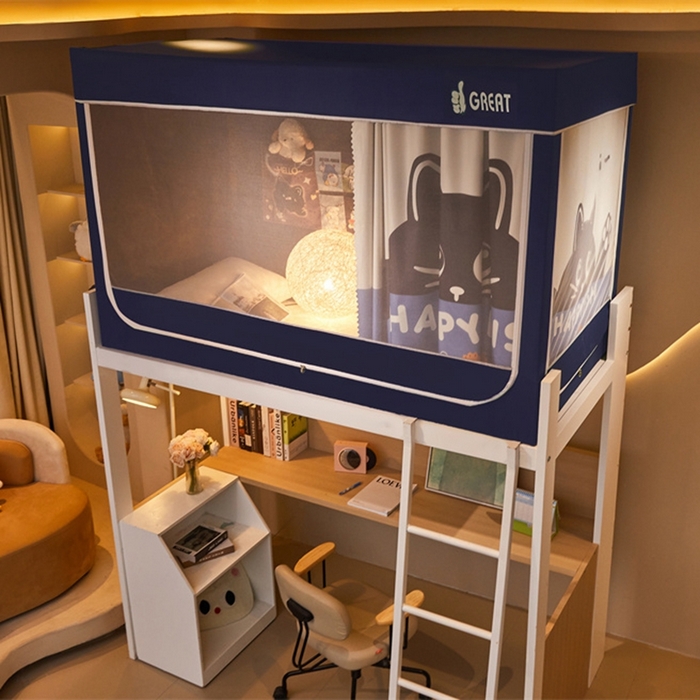 91家纺网 家纺一手货源 找家纺 迪凡保罗蚊帐 2025新款2416纳米环保加厚强遮光大版数码印花学生蚊帐（自带靠墙帘） 贪吃猫