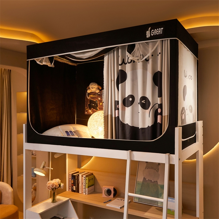 91家纺网 家纺一手货源 找家纺 迪凡保罗蚊帐 2025新款2416纳米环保加厚强遮光大版数码印花学生蚊帐（自带靠墙帘） 可爱熊猫