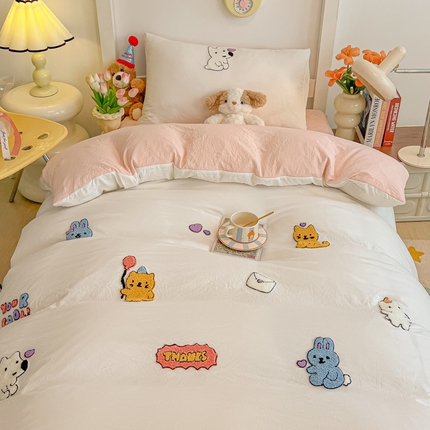 91家纺网 家纺一手货源 找家纺 （总）韩巢家纺 2024新款学生宿舍寝室上下铺超柔水洗棉单件被套-动物乐园