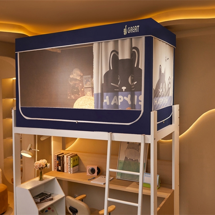 91家纺网 家纺一手货源 找家纺 迪凡保罗蚊帐 2025新款2416纳米环保加厚强遮光大版数码印花学生蚊帐（自带靠墙帘） 贪吃猫