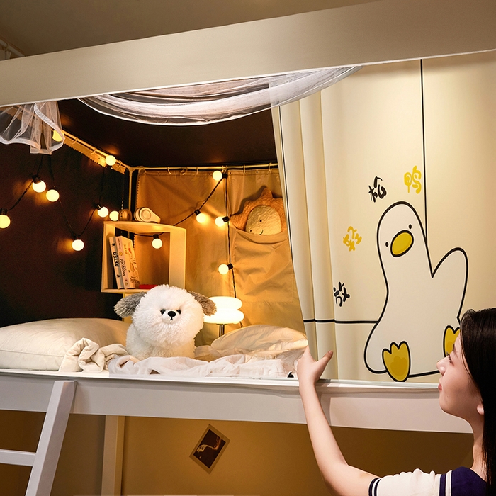 91家纺网 家纺一手货源 找家纺 2024新款学生宿舍强遮光坐床蚊帐 米色-放轻松鸭