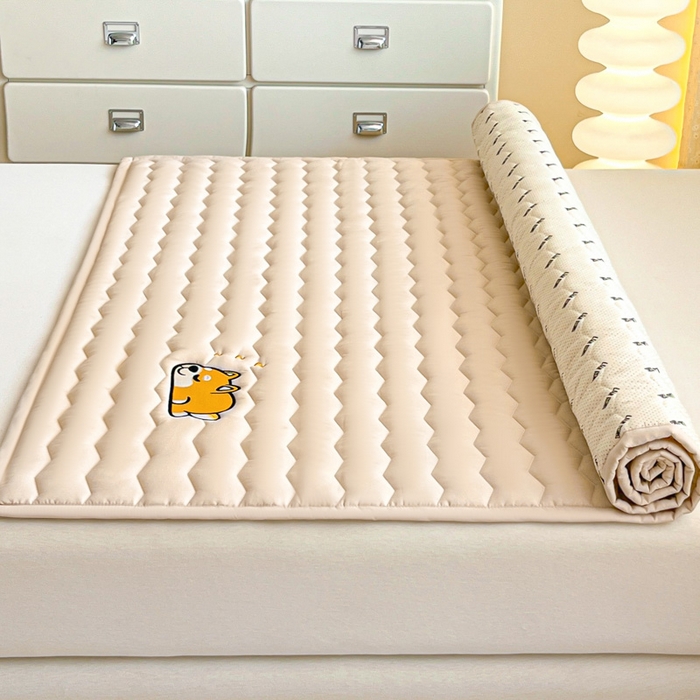 91家纺网 家纺一手货源 找家纺 恋绒家纺 2025新款刺绣款床褥床护垫绣花床垫 柯基KJ-奶油杏