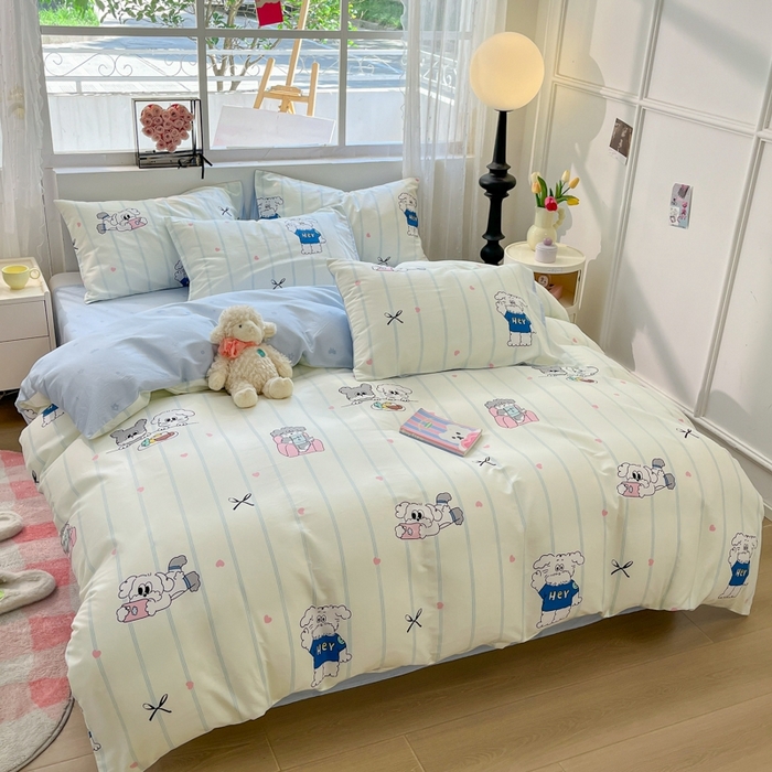 91家纺网 家纺一手货源 找家纺 慕尚家纺 2025新款全棉印花四件套 书生猫咪