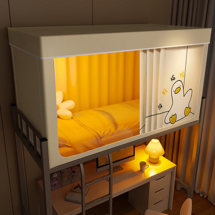 91家纺网 家纺一手货源 找家纺 2024新款学生宿舍强遮光坐床蚊帐 米色-放轻松鸭