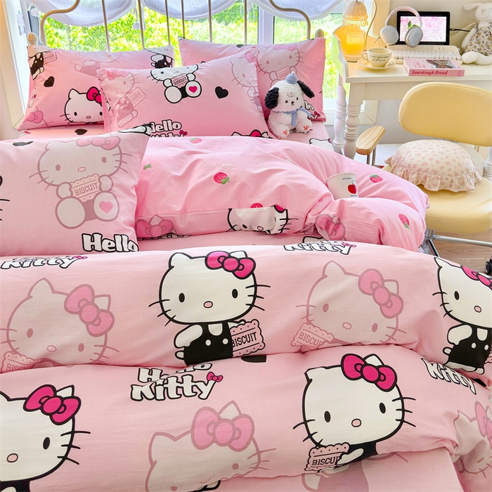 91家纺网 家纺一手货源 找家纺 2024新款授权经典奥特曼-三丽鸥全棉卡通四件套学生三件套【含防伪标】 爱心kt