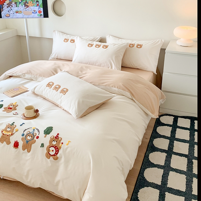 91家纺网 家纺一手货源 找家纺 （总）2024新款直播热卖卡通40S水洗棉全棉毛巾绣工艺四件套纯棉