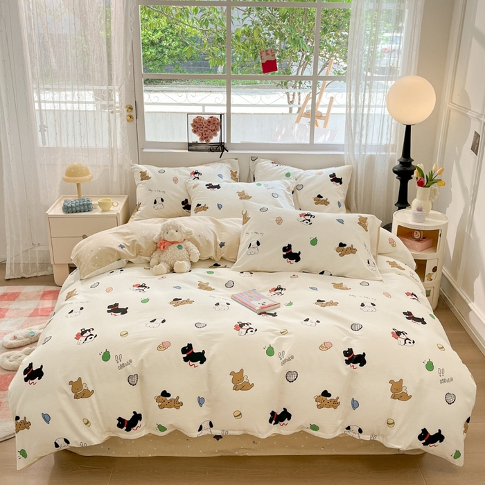 91家纺网 家纺一手货源 找家纺 慕尚家纺 2025新款全棉印花四件套 萌宠乐园