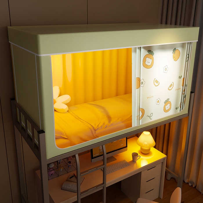 91家纺网 家纺一手货源 找家纺 2024新款学生宿舍强遮光坐床蚊帐 绿色-心想事橙