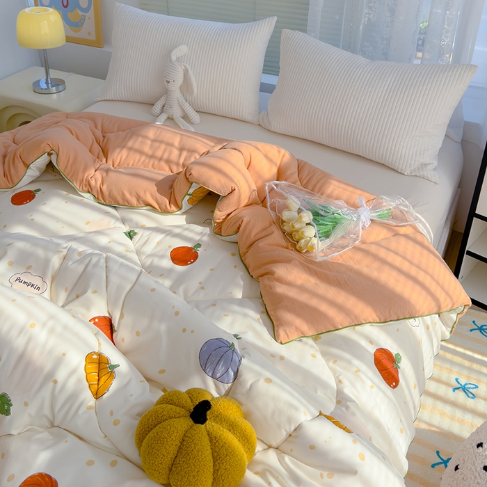 91家纺网 家纺一手货源 找家纺 卡派 2024新款亲肤水洗棉印花春秋被 南瓜