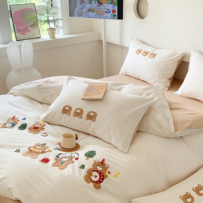 91家纺网 家纺一手货源 找家纺 （总）2024新款直播热卖卡通40S水洗棉全棉毛巾绣工艺四件套纯棉