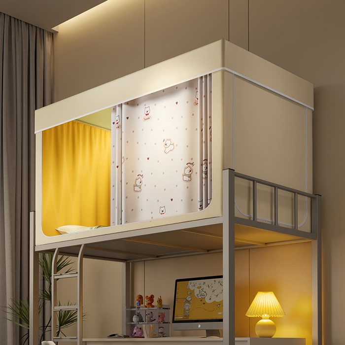 91家纺网 家纺一手货源 找家纺 2024新款学生宿舍强遮光坐床蚊帐 米色-波点狗狗