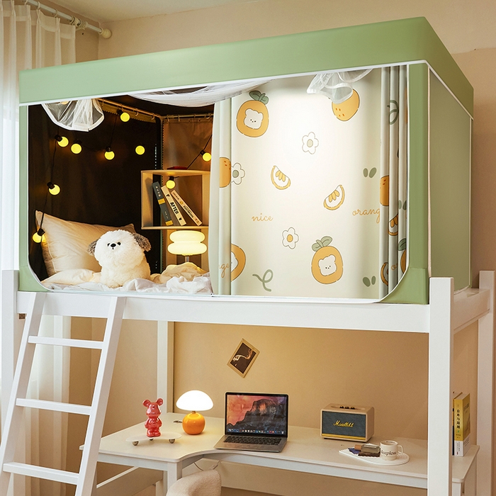 91家纺网 家纺一手货源 找家纺 2024新款学生宿舍强遮光坐床蚊帐 绿色-心想事橙