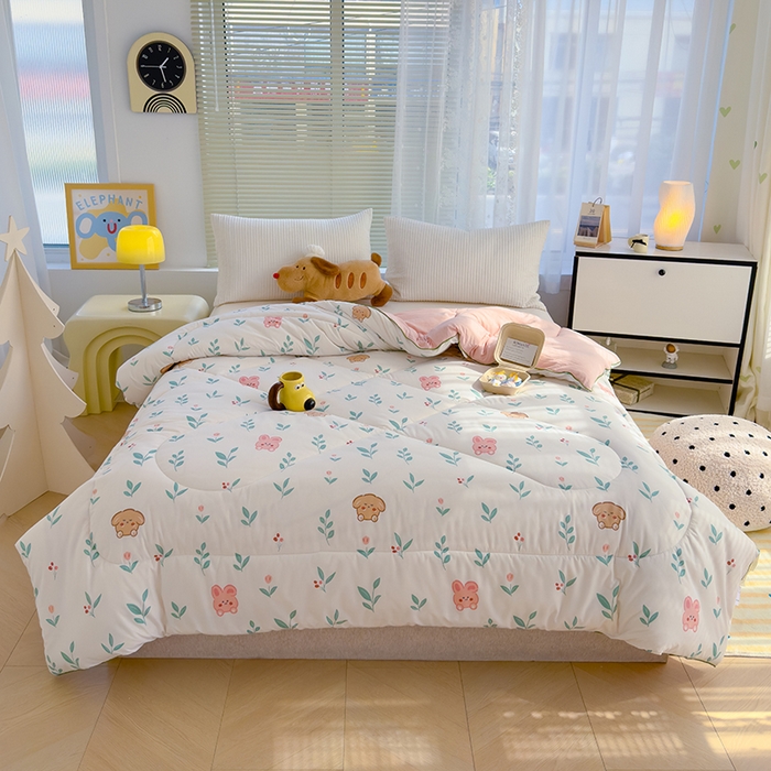 91家纺网 家纺一手货源 找家纺 卡派 2024新款亲肤水洗棉印花春秋被 可爱兔