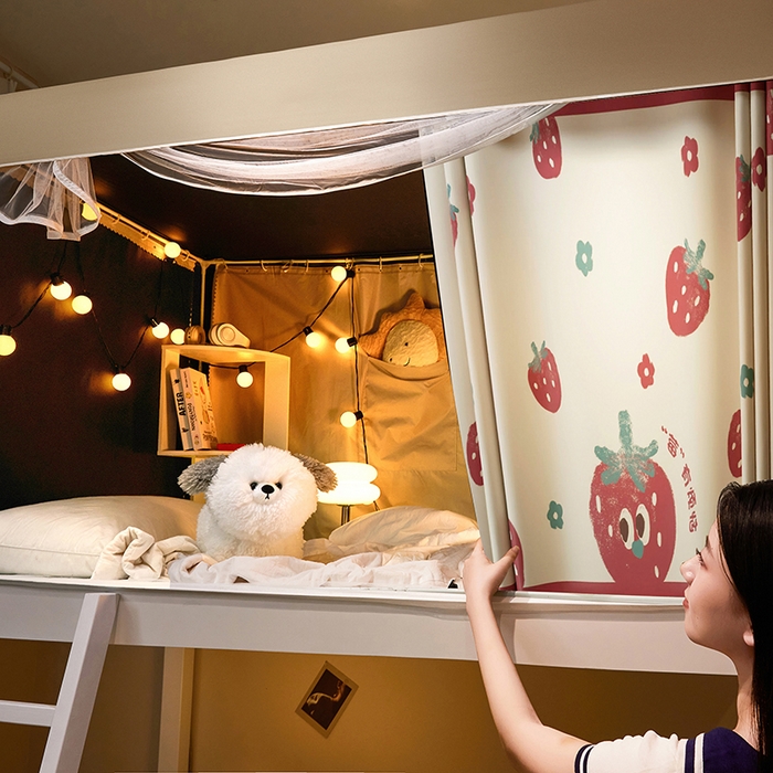 91家纺网 家纺一手货源 找家纺 2024新款学生宿舍强遮光坐床蚊帐 米色-莓有烦恼