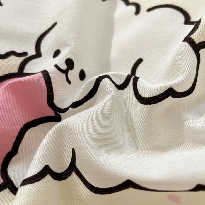 91家纺网 家纺一手货源 找家纺 慕尚家纺 2025新款全棉印花四件套 桃心狗