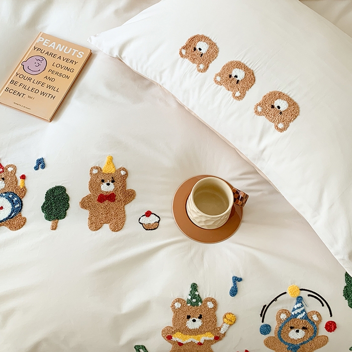 91家纺网 家纺一手货源 找家纺 （总）2024新款直播热卖卡通40S水洗棉全棉毛巾绣工艺四件套纯棉