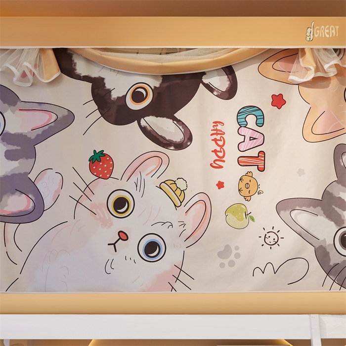 91家纺网 家纺一手货源 找家纺 迪凡保罗蚊帐 2025新款2416纳米环保加厚强遮光大版数码印花学生蚊帐（自带靠墙帘） 大眼猫