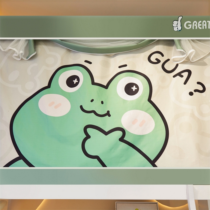 91家纺网 家纺一手货源 找家纺 迪凡保罗蚊帐 2025新款2416纳米环保加厚强遮光大版数码印花学生蚊帐（自带靠墙帘） 青蛙王子