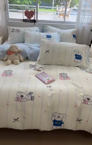 91家纺网 家纺一手货源 找家纺 慕尚家纺 2025新款全棉印花四件套 书生猫咪