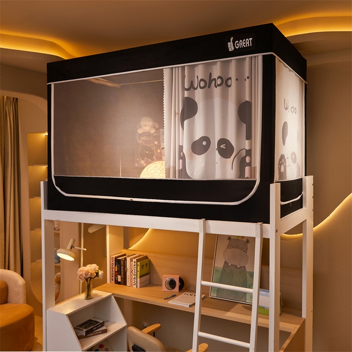 91家纺网 家纺一手货源 找家纺 迪凡保罗蚊帐 2025新款2416纳米环保加厚强遮光大版数码印花学生蚊帐（自带靠墙帘） 可爱熊猫