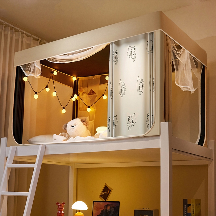 91家纺网 家纺一手货源 找家纺 2024新款学生宿舍强遮光坐床蚊帐 米色-哈基米