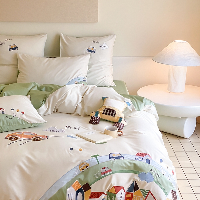 91家纺网 家纺一手货源 找家纺 （总）星野 2024秋冬新款双股澳棉贴布绣四件套-完美假日