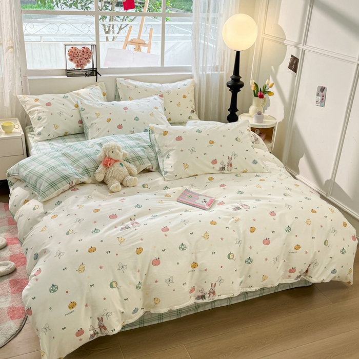 91家纺网 家纺一手货源 找家纺 慕尚家纺 2025新款全棉印花四件套 南瓜派对