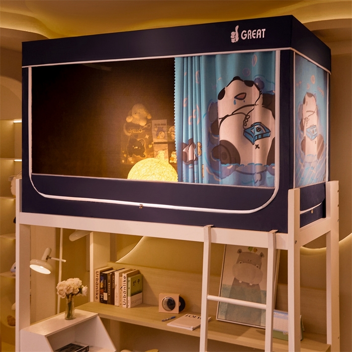 91家纺网 家纺一手货源 找家纺 迪凡保罗蚊帐 2025新款2416纳米环保加厚强遮光大版数码印花学生蚊帐（自带靠墙帘） 游泳熊猫