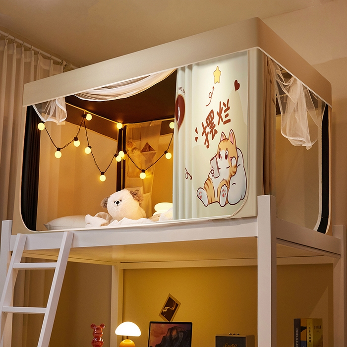 91家纺网 家纺一手货源 找家纺 2024新款学生宿舍强遮光坐床蚊帐 米色-努力喵