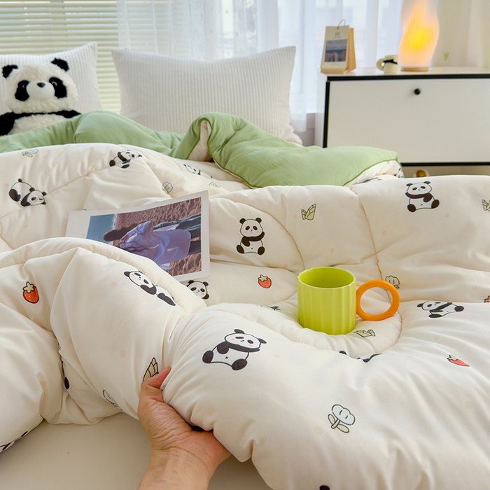 91家纺网 家纺一手货源 找家纺 卡派 2024新款亲肤水洗棉印花春秋被 熊猫