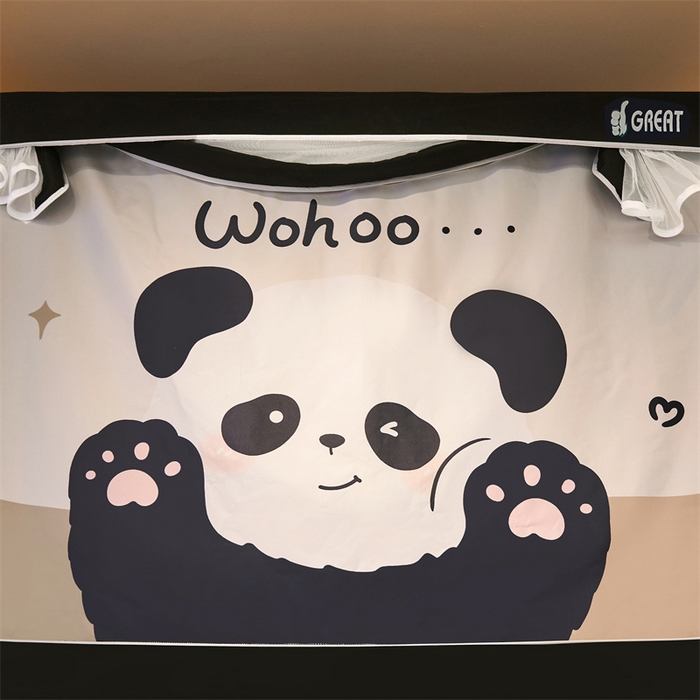 91家纺网 家纺一手货源 找家纺 迪凡保罗蚊帐 2025新款2416纳米环保加厚强遮光大版数码印花学生蚊帐（自带靠墙帘） 可爱熊猫