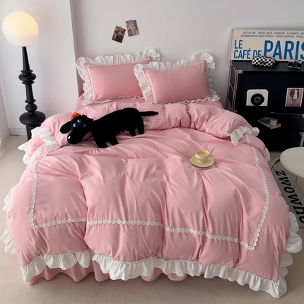 91家纺网 家纺一手货源 找家纺 春光里 2024新款水洗棉花边款四件套-克洛伊