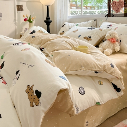 91家纺网 家纺一手货源 找家纺 慕尚家纺 2025新款全棉印花四件套 萌宠乐园