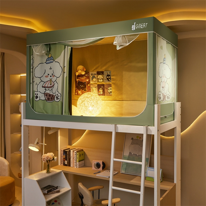 91家纺网 家纺一手货源 找家纺 迪凡保罗蚊帐 2025新款2416纳米环保加厚强遮光大版数码印花学生蚊帐（自带靠墙帘） 奶茶狗