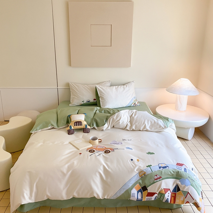 91家纺网 家纺一手货源 找家纺 （总）星野 2024秋冬新款双股澳棉贴布绣四件套-完美假日