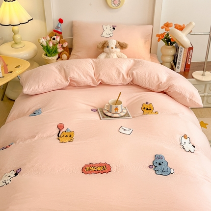 韩巢家纺 2024新款学生宿舍寝室上下铺超柔水洗棉单件被套-动物乐园 动物乐园浅粉