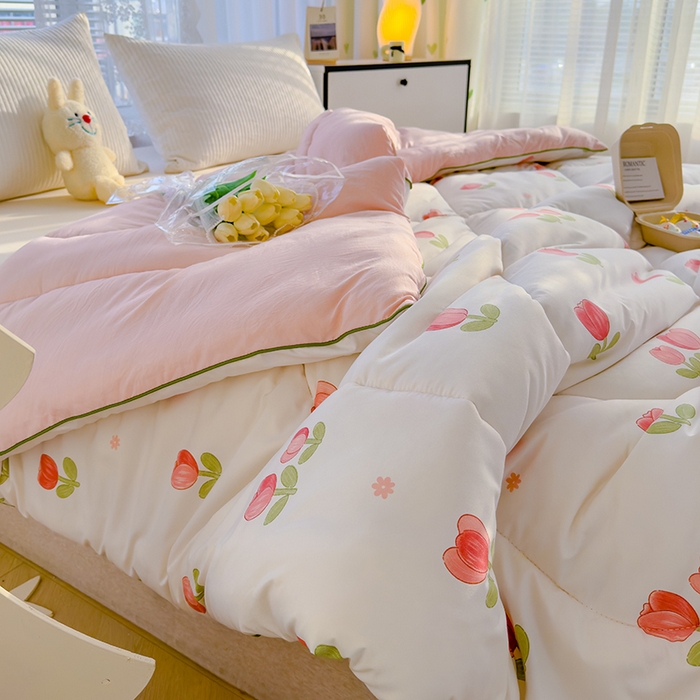 91家纺网 家纺一手货源 找家纺 卡派 2024新款亲肤水洗棉印花春秋被 郁金香