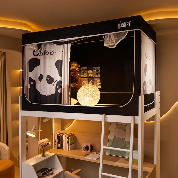 91家纺网 家纺一手货源 找家纺 迪凡保罗蚊帐 2025新款2416纳米环保加厚强遮光大版数码印花学生蚊帐（自带靠墙帘） 可爱熊猫