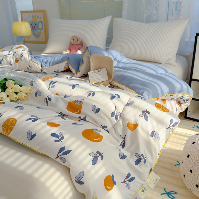 91家纺网 家纺一手货源 找家纺 迪乐妮家居 2024新款亲肤水洗棉印花春秋被 橙子